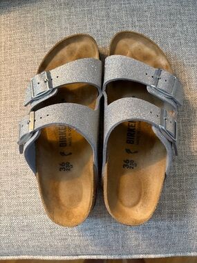 Birkenstock Silver Glitter Arizona Double Strap Sandals